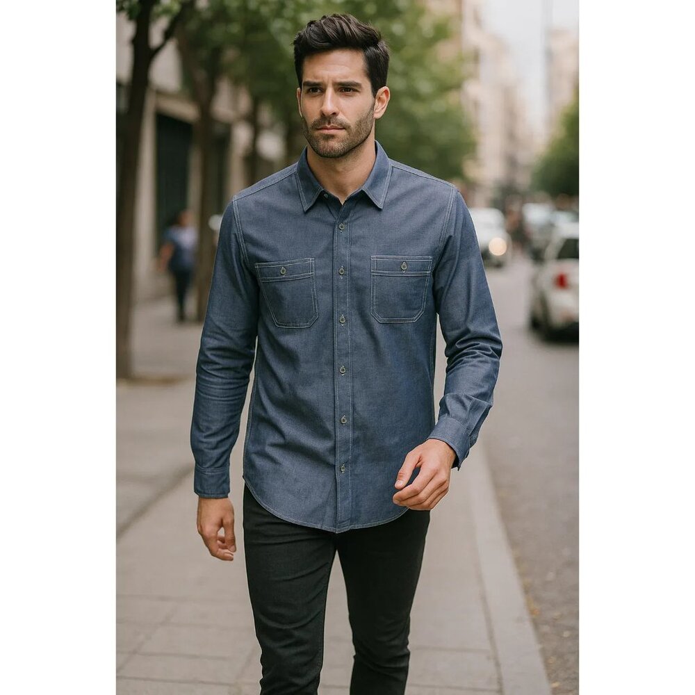 Weatherproof Vintage Denim Chambray Blue Button-Down Shirt Large